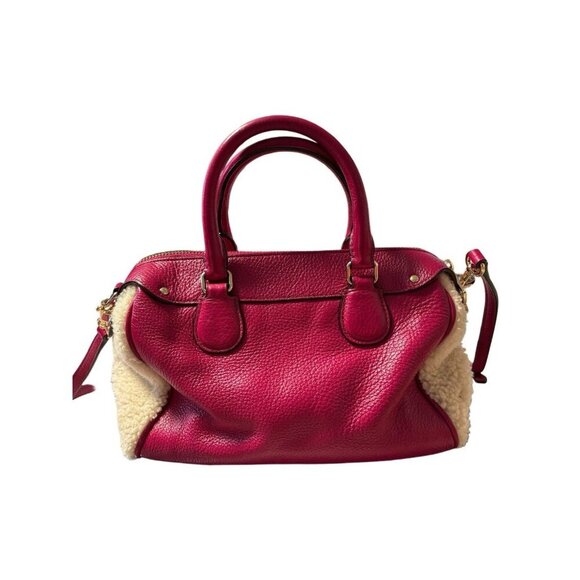 Coach Dark Pink Leather & Shearling Mini Bennett Satchel, Furry Retired Small - Picture 2 of 6